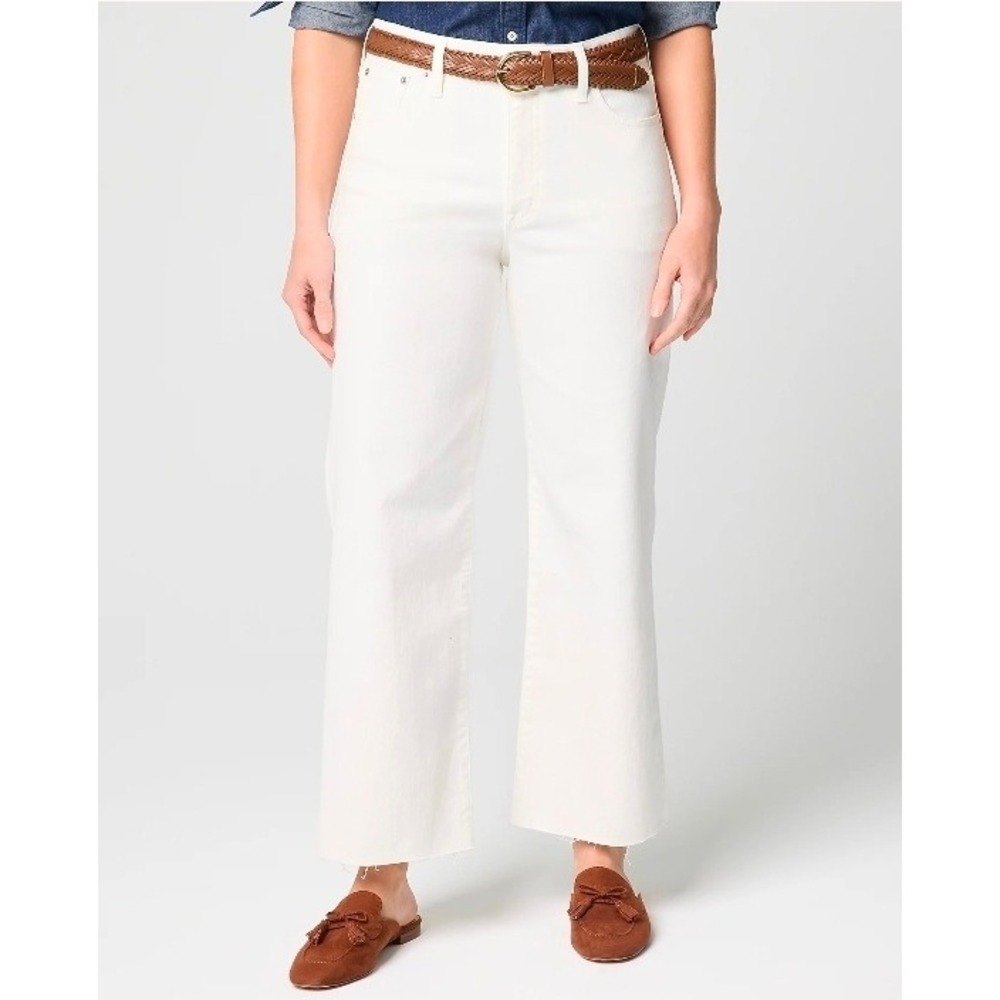J.Crew Demi-Boot Crop Jeans Ecru Off-White Raw Hem High Rise CH686 Size 31 NEW